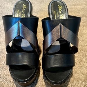 🤎Robert Clergerie Paris Black With Bronze Wedge Sandals - Size 39.5 - New🤎